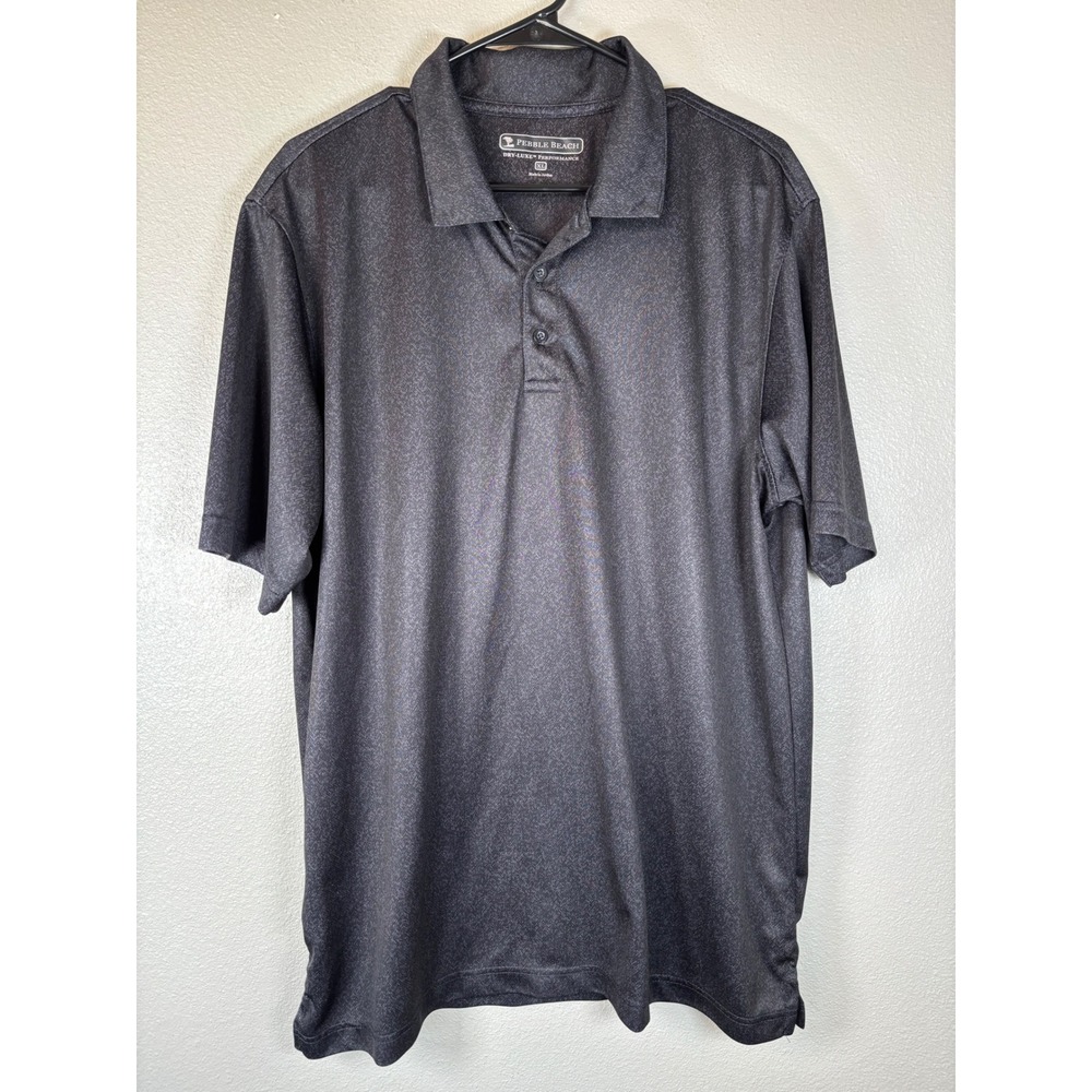 Pebble Beach Dry-Luxe Performance Polo Shirt Mens XL Black Heather Golf Short